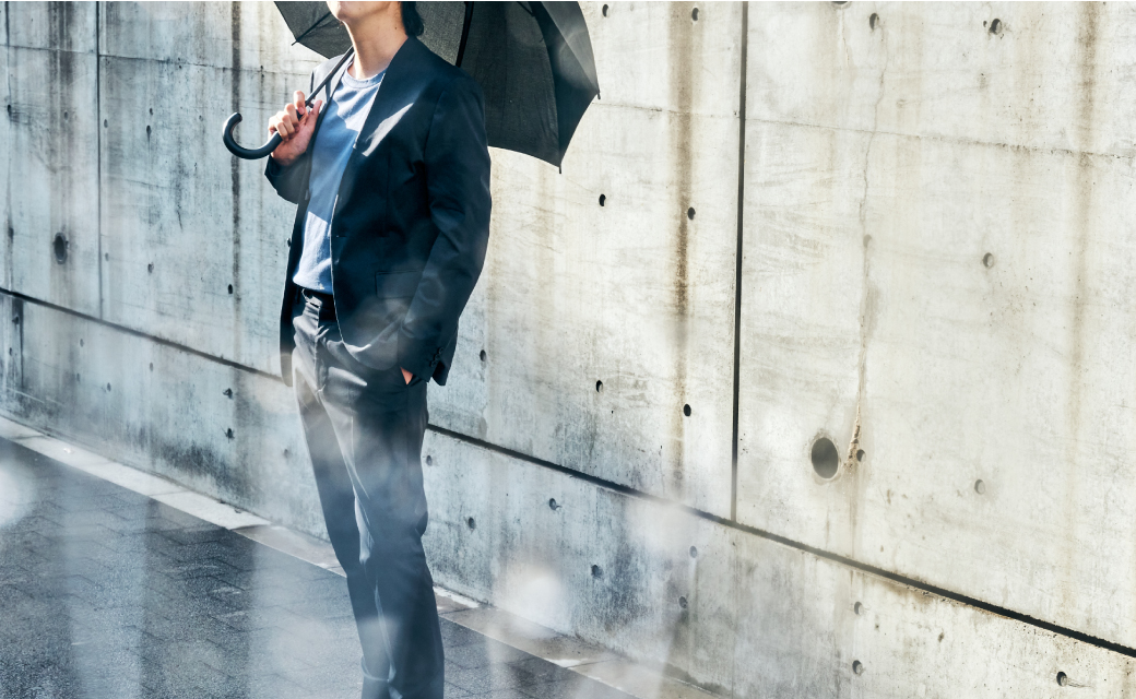 RAIN TECH ネイビー無地ビジネスカジュアルセットアップ