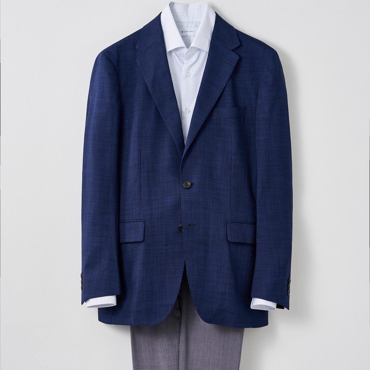 STRETCH LINEN LIKE ネイビーホップサックビジネスカジュアル