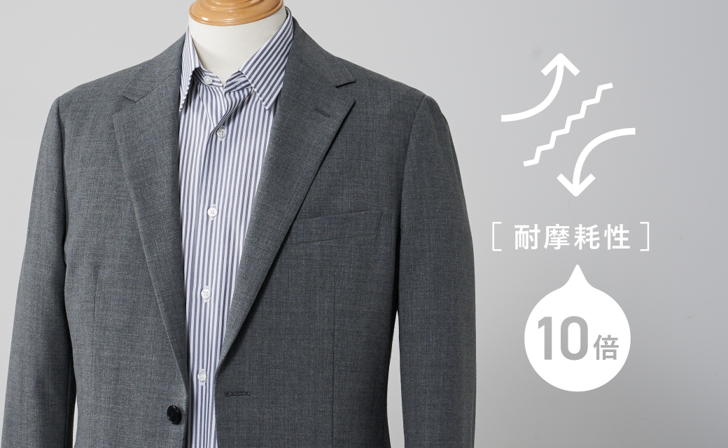 COMBAT WOOL STRETCH チャコールグレー平織り無地ツーピーススーツ 