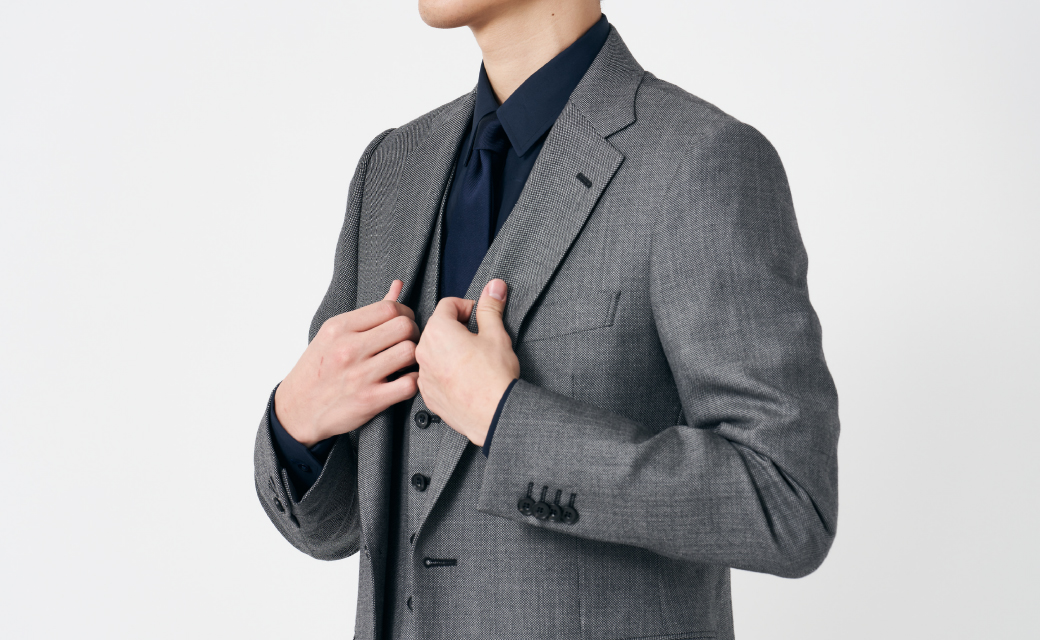 CANONICO PREMIUM WOOL グレーバーズアイスリーピーススーツ | FABRIC 