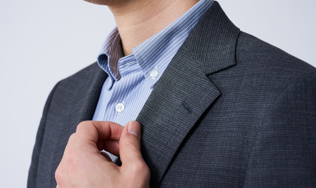FLX WOOL WASHABLE ブラック平織り無地ツーピーススーツ FLX WOOL WASHABLE ブラック平織り無地ツーピーススーツ
