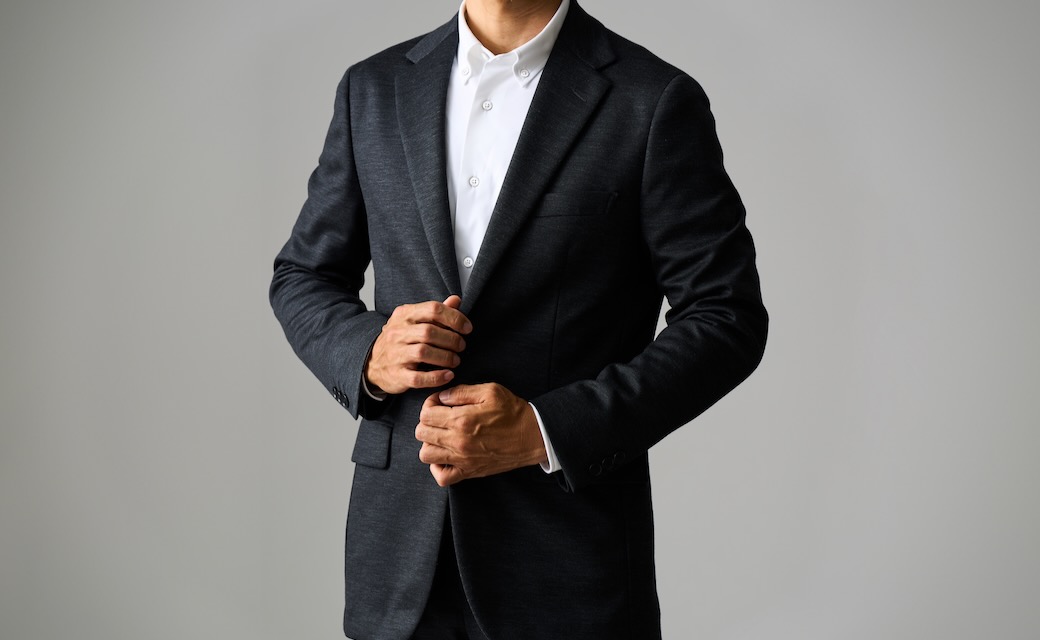 PREMIER JERSEY WOOL チャコールグレー無地ビジネスカジュアル 