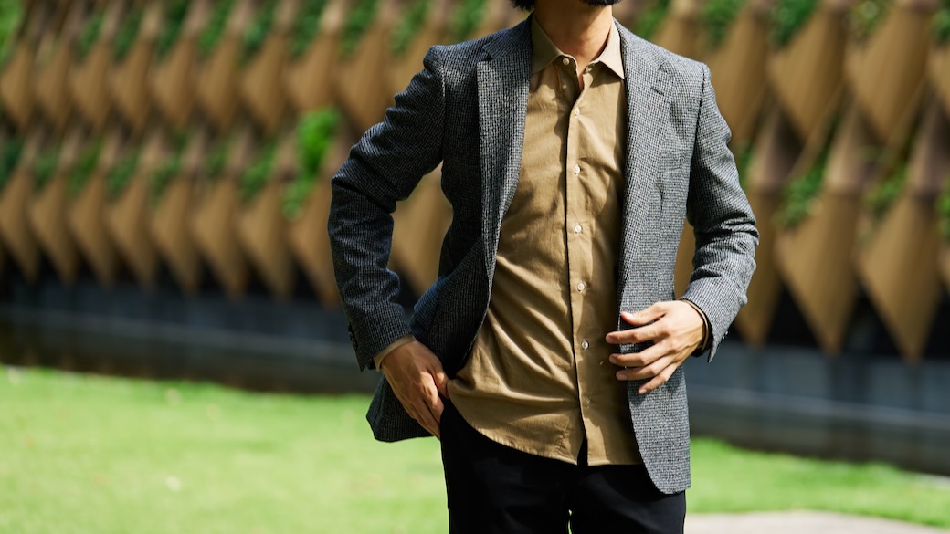 SHETLAND WOOL TWEED by BISHU チャコールグレーピンヘッド SHETLAND WOOL TWEED by BISHU チャコールグレーピンヘッド