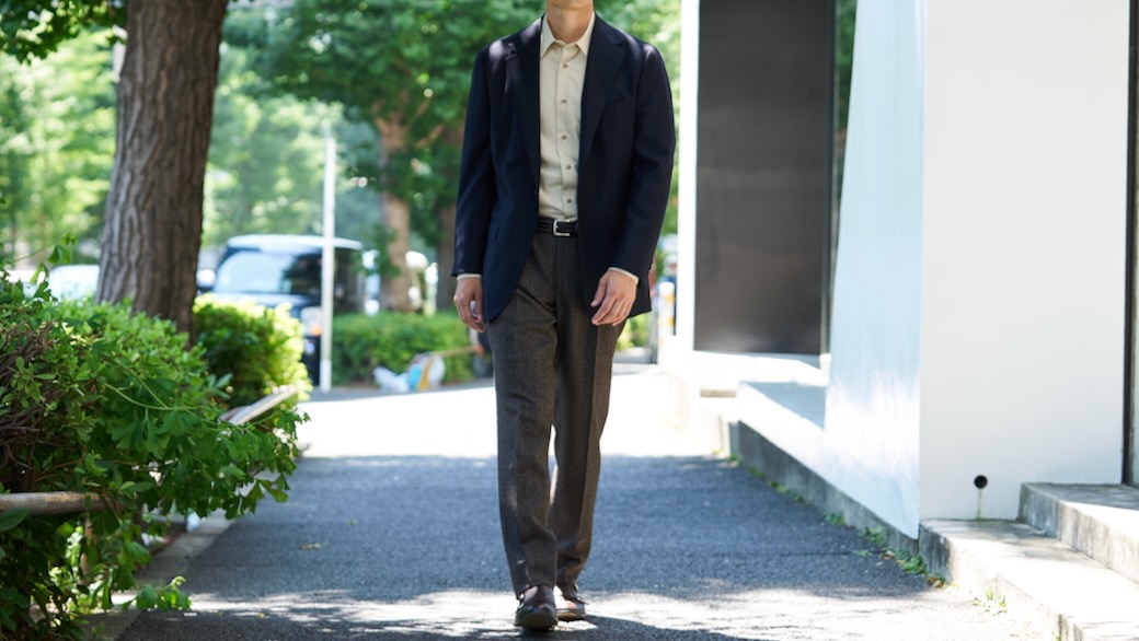 SHETLAND WOOL TWEED by BISHU チャコールグレーピンヘッド