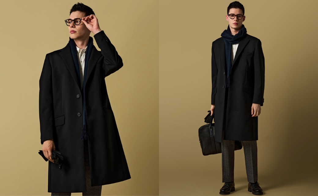 TECH WOOL WARM ブラック平織り無地チェスターコート | FABRIC TOKYO TECH WOOL WARM ブラック平織り無地チェスターコート | FABRIC TOKYO
