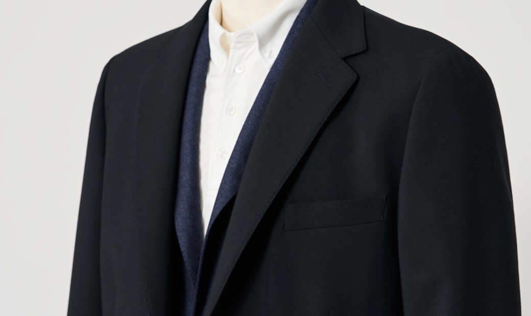TECH WOOL WARM ブラック平織り無地チェスターコート | FABRIC TOKYO TECH WOOL WARM ブラック平織り無地チェスターコート | FABRIC TOKYO